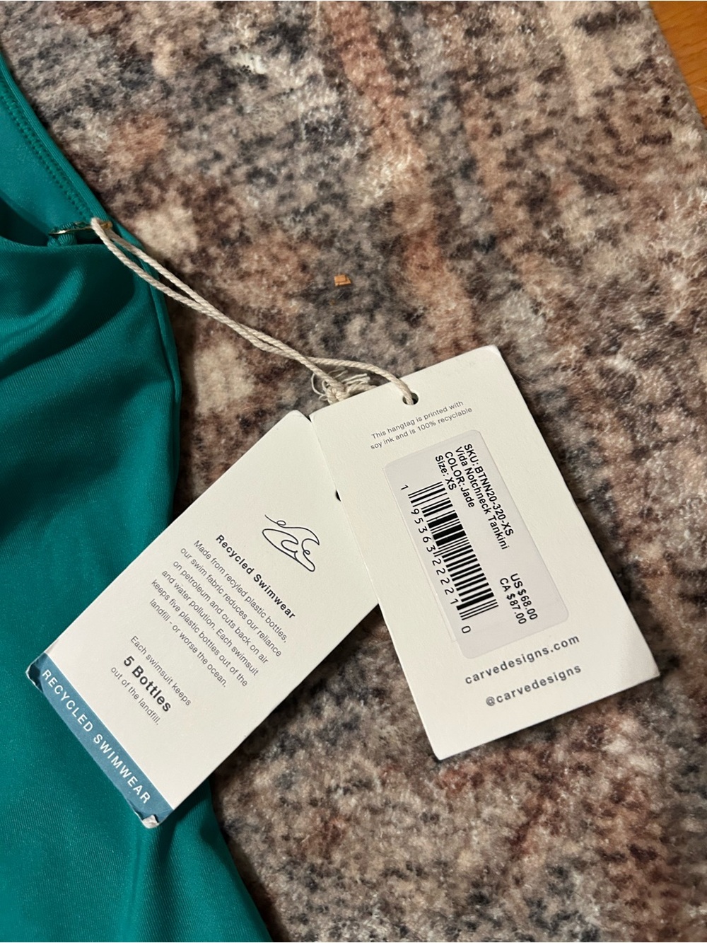 Carve Designs Vida Notchneck Swim Tankini top in jade. - Picture 7 of 10